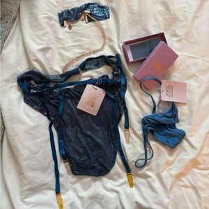 Savage X Fenty Shimmering Blue Sequin lingerie set with pasties